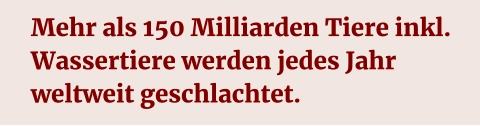 Mehr als 150 Milliarden Tiere inkl. Wassertiere werden jedes Jahr weltweit geschlachtet.